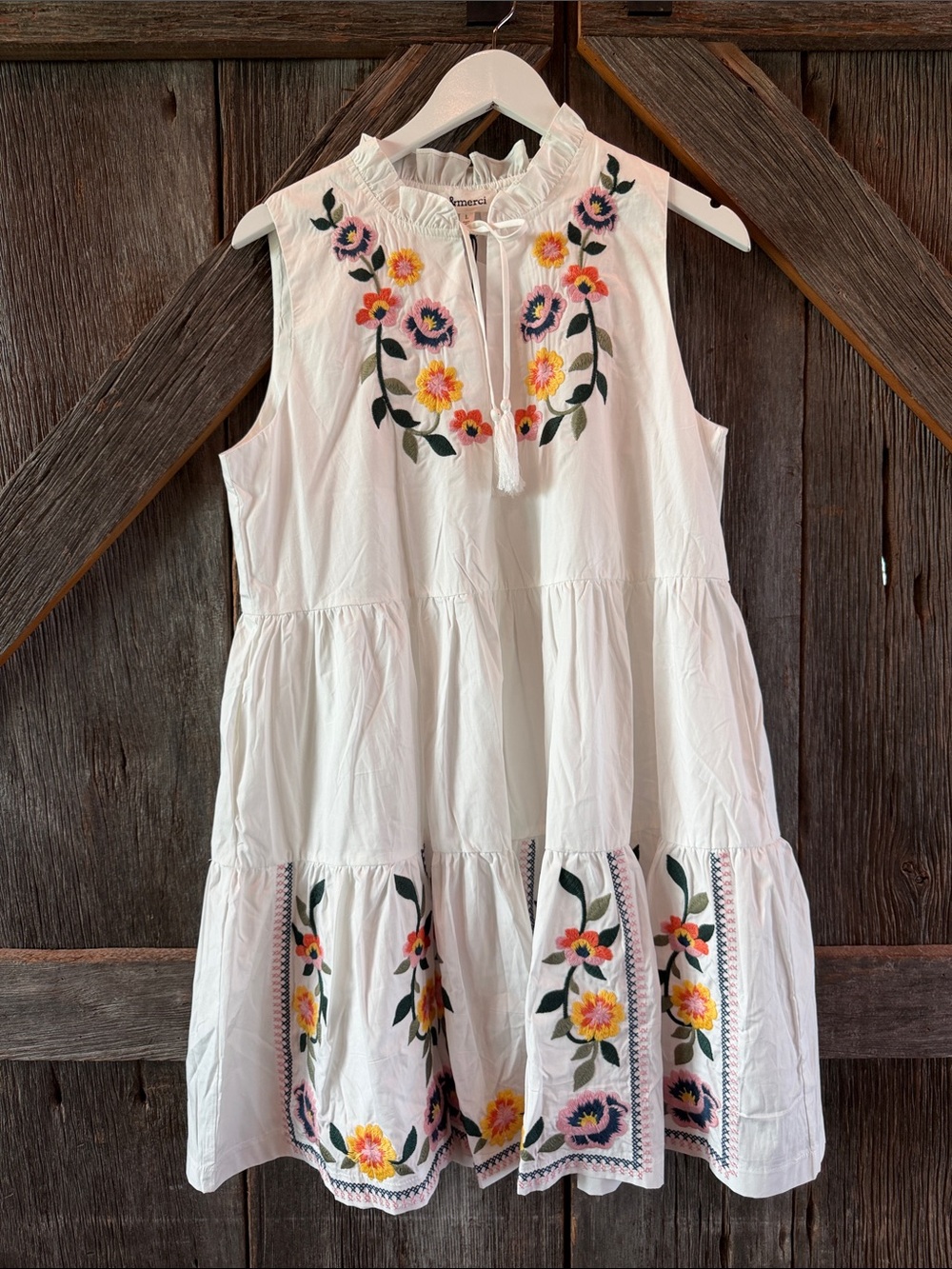 White Embroidered Floral Tiered Dress